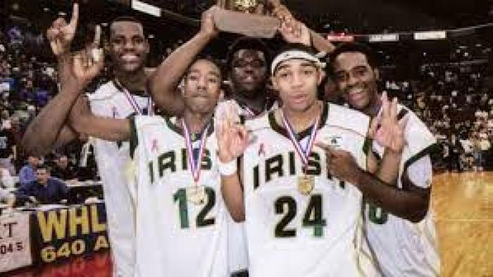 Shooting Stars scene 2: 5 Black basketball players with medals celebrate