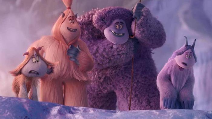 Smallfoot movie: The S.E.S. (Smallfoot Evidentiary Society) stands on a cliff in the snow