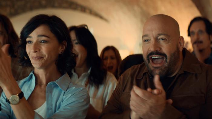 Solo Mio movie: Nicole Gimaudo and Kevin James smile and clap