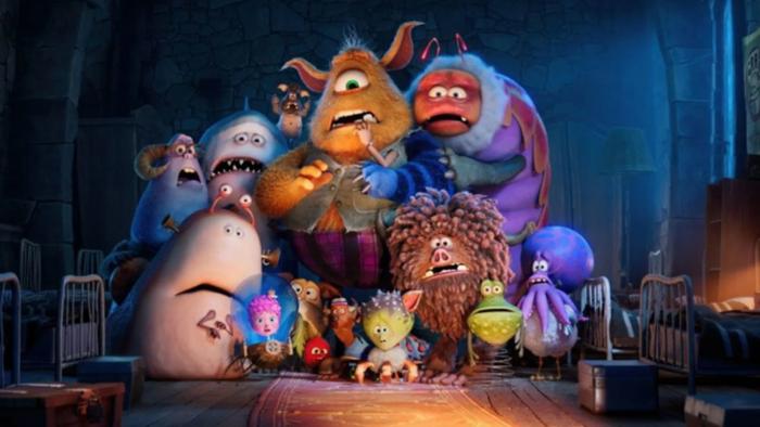 Stitch Head: A group of monsters huddle together, looking scared