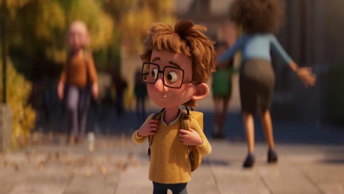 Super-Charlie: 10-year-old Willie with glasses and a backpack