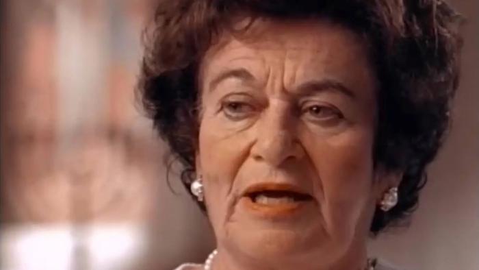 One Survivor Remembers: Gerda Weissmann Klein is shown in close-up speaking to an interviewer behind camera