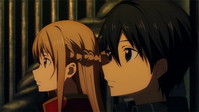 Sword Art Online the Movie: Progressive - Scherzo of Deep Night: Close-up scene of blonde teen girl and a dark-haired boy 