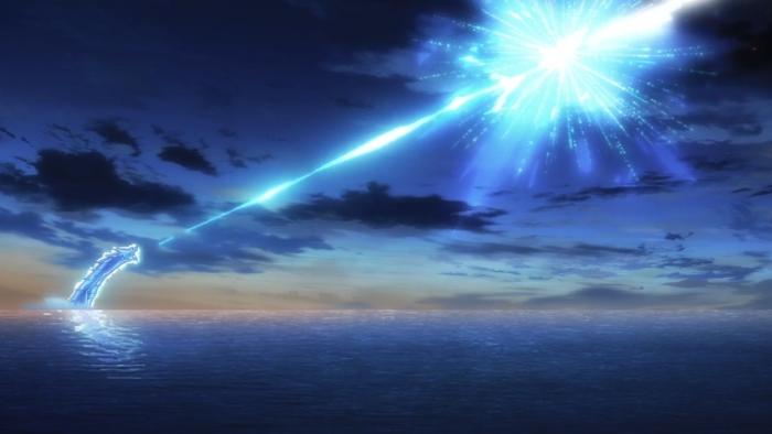 That Time I Got Reincarnated Movie: The Water Dragon comes up out of the sea, shooting a bright blue laser beam into the sky
