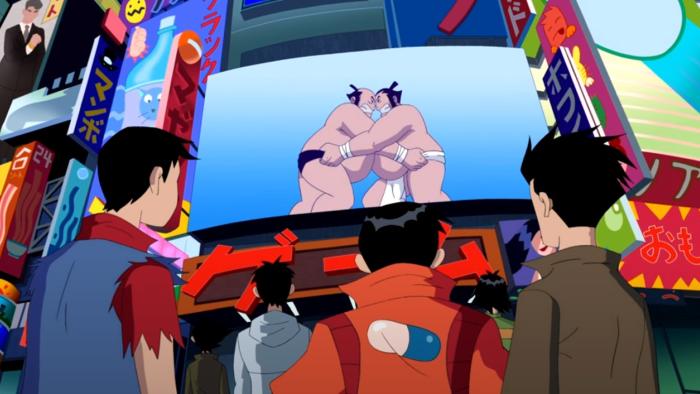 Teen Titans: Trouble in Tokyo: The Teen Titans watching sumo wrestling