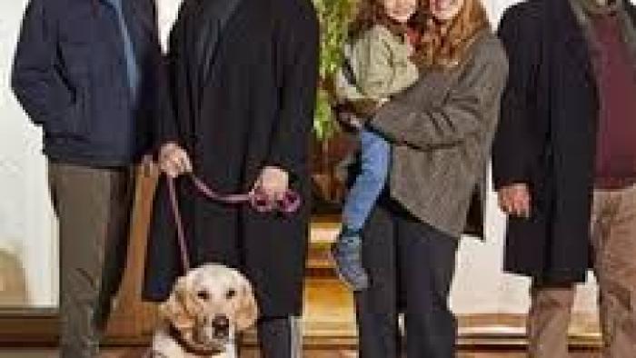 Thank You, I'm Sorry scene 3: A group of five people and a dog pose