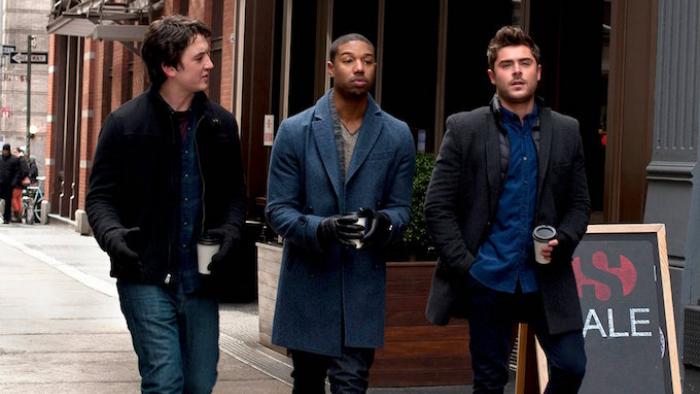 That Awkward Moment Movie: Miles Teller, Michael B. Jordan, and Zac Efron walk down a NYC sidewalk wearing coats