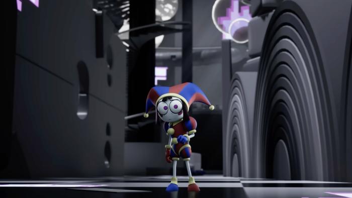 The Amazing Digital Circus: The Last Act screenshot: Pomni walks in a black and white space