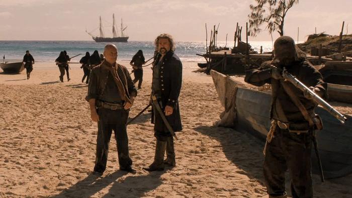 The Bluff: Karl Urban and Temuera Morrison survey the island.