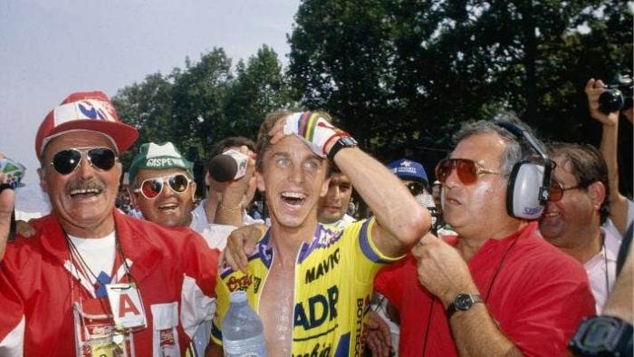 The Last Rider: A young Greg LeMond celebrates a cycling victory with his team 