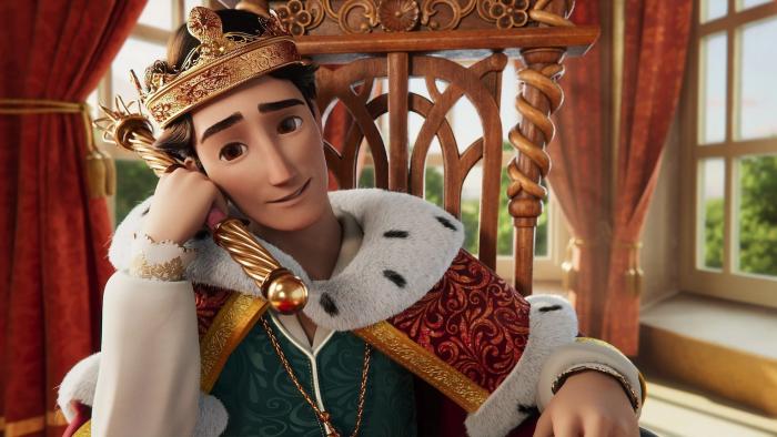 The Proud Princess: King Benjamin casually wrests his chin on his hand as he sits on his throne