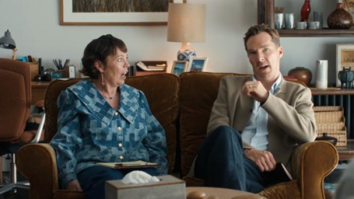 The Roses movie: Olivia Colman and Benedict Cumberbatch sit on a couch