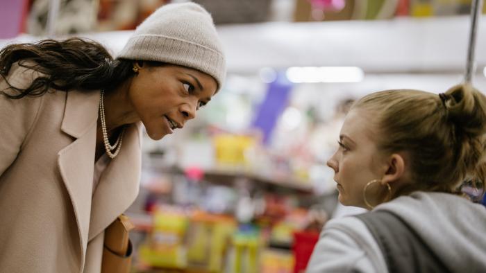 The Wasp movie: Naomie Harris speaks angrily to Natalie Dormer at a grocery store