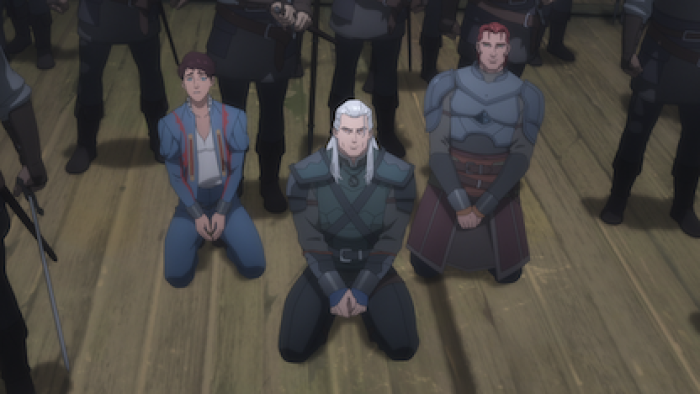 The Witcher: Sirens of the Deep: Kneeling before the king.