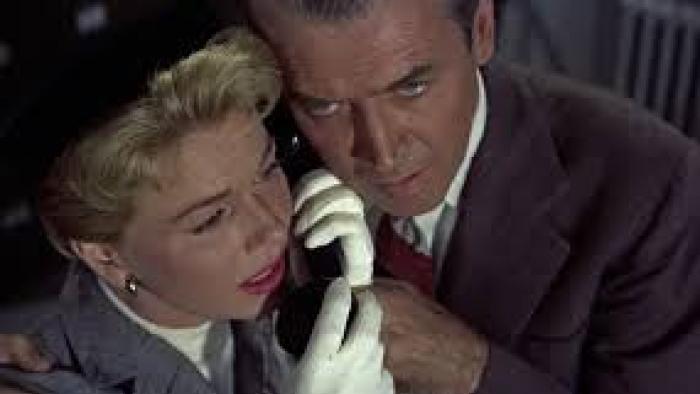 The Man Who Knew Too Much: Doris Day and James Stewart clutching phone