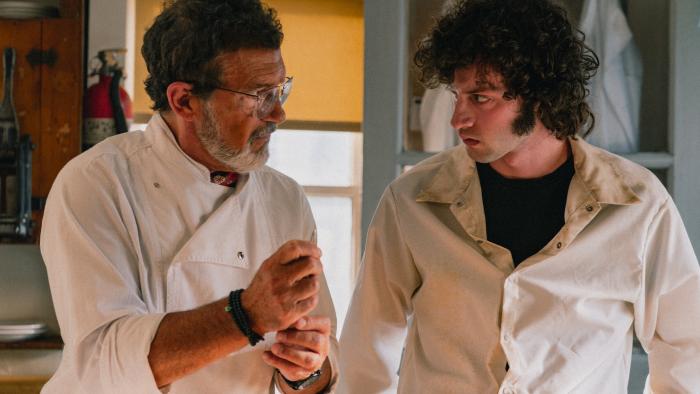 Tony movie: Antonio Banderas is a chef teaching a young Anthony Bourdain (Dominic Sessa) how to work in the kitchen of his restaurant