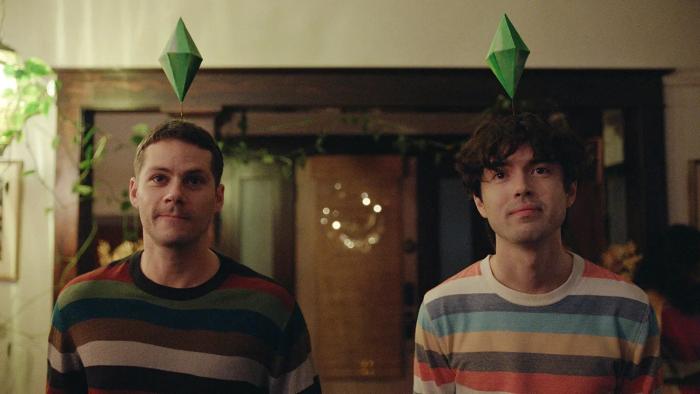 Twinless movie: Dylan O'Brien and James Sweeney wear costumes at a Halloween party