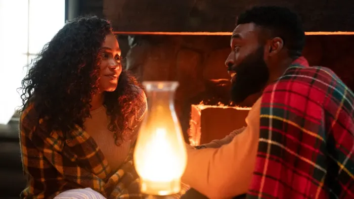 Tyler Perry's Finding Joy: Shannon Thornton and Tosin Morohunfola by candlelight.