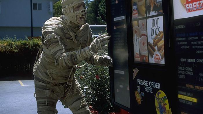 Under Wraps: Harold the mummy at a drive-thru