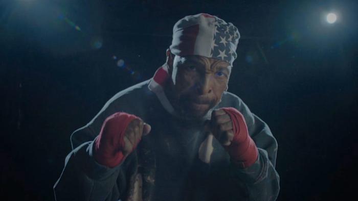 Untold Mr. T: I Pity the Fool movie: Mr. T stands with hands in fists in an Americana outfit