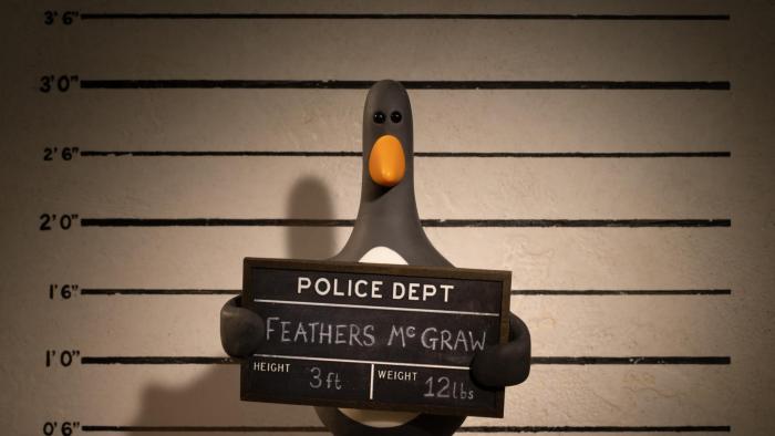 Wallace & Gromit — Vengeance Most Fowl: The villain Feathers McGraw has his mugshot taken