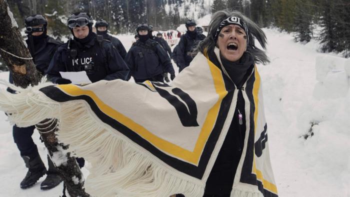 Yintah: Freda Huson protests.