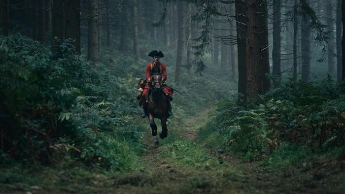 Young Washington movie: William Franklyn-Miller rides a horse in the woods