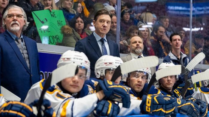 Youngblood movie: Shawn Doyle and the team look at the game happening on the ice. 