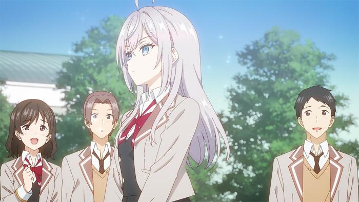 Alya Sometimes Hides Her Feelings in Russian: Alya walks past classmates who stare at her in admiration.