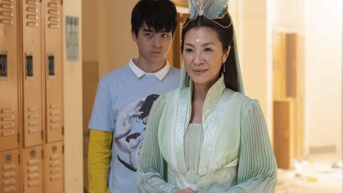 American Born Chinese TV: Guanyin and Wei-Chen are in a high school hallway