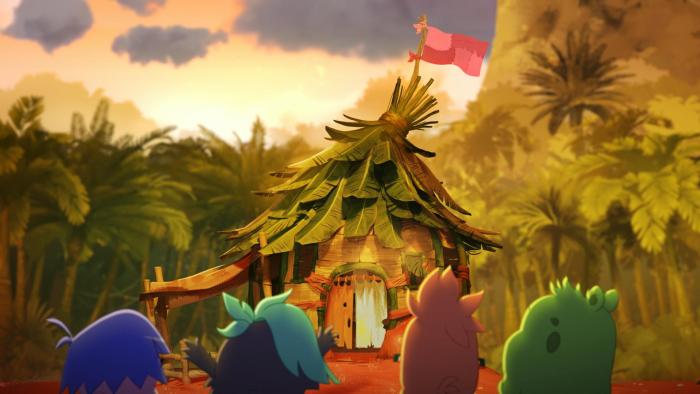Angry Birds Mystery Island TV show: Main characters have their back to the camera, looking at their safe house