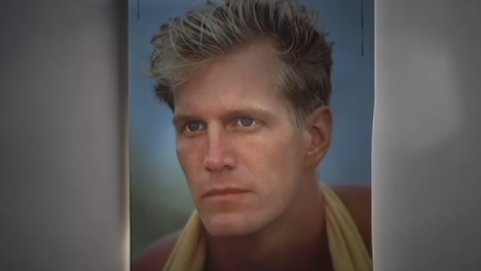 Bring Me the Beauties TV show screenshot 3: A modeling portrait of a younger Hoyt Richards with short, blonde tousled hair against a blue background.