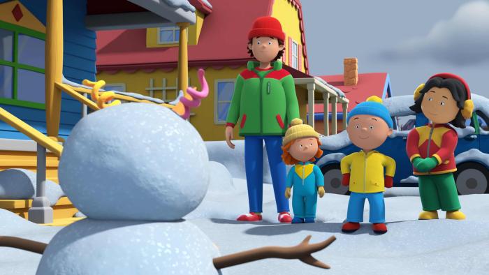 Caillou 2024 TV screenshot 3: Caillou and his friends admire a snowman