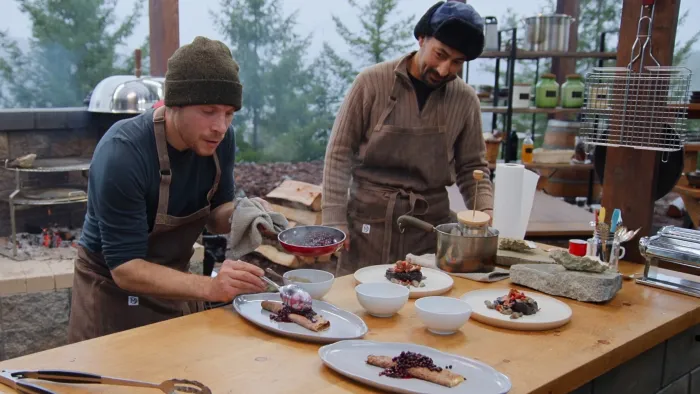 Chefs vs. Wild TV Show: chefs cook in the outdoor kitchen