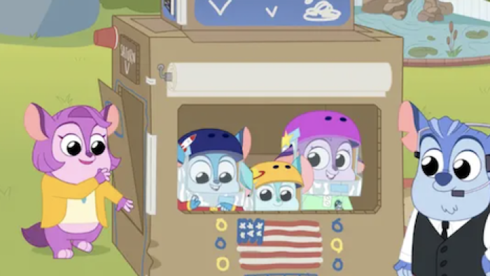 Chip Chilla TV show screenshot 3: The kids are in a play house box and parents closing it. 