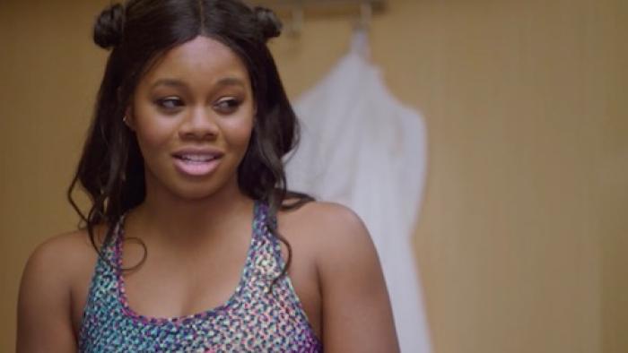 Cold as Balls Series: Gabby Douglas reacts to a joke. 