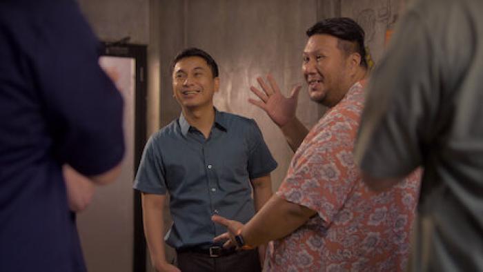Comedy Chaos TV show screenshot 2: Panca (left) gets introduced as new owner of the comedy club