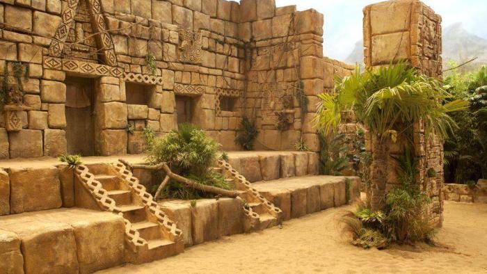 The Crystal Maze TV show: The outside edifice of the "Aztec Zone," one of the challenges contestants must pass through.