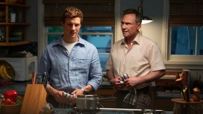 Dexter: Original Sins: young Dexter in his kitchen getting coached by his father (Christian Slater)
