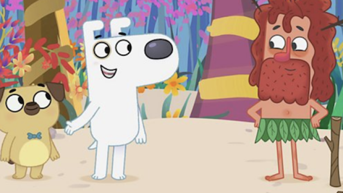 Dog Loves Books TV Show: Dog and Pug meet someone on the beach