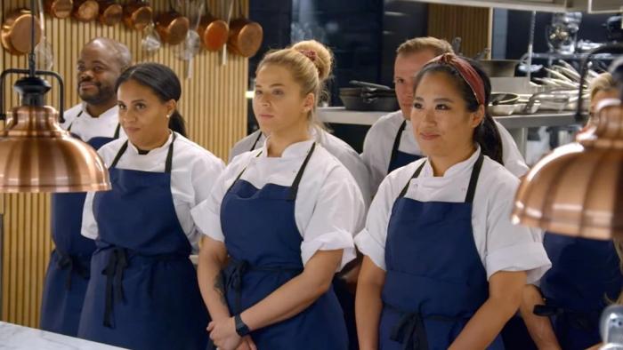 Five Star Chef TV show screenshot 3: the contestants line up to receive instructions