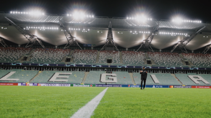 Football Must Go On TV show screenshot 1: The empty arena in Warsaw, Poland. 