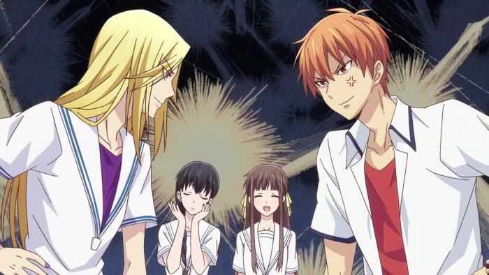 Fruits Basket: Uo and Kyo face off while Tohru and Hanajima watch from afar