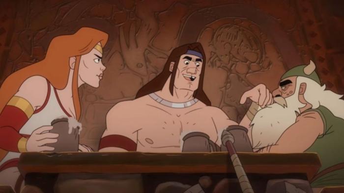 Golden Axe TV show screenshot 2: Main characters ready for battle.