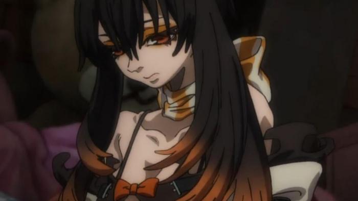 Gachiakuta TV show TV show screenshot 3: Amo looks down at her lap and makes a very sad facial expression