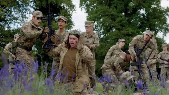 Going Dutch screenshot 3: Colonel Patrick Quinn grabs Corporal Papadakis' rifle while others take cover. 