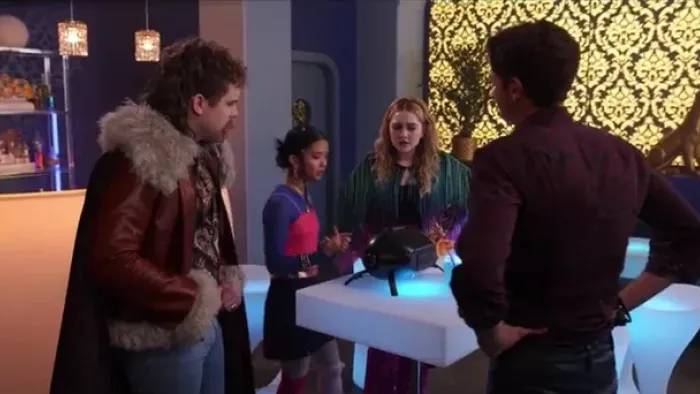 Henry Danger The Movie TV special screenshot 3: Jasper, Missy, Piper and Henry talk around a time in an alternate reality scenario.