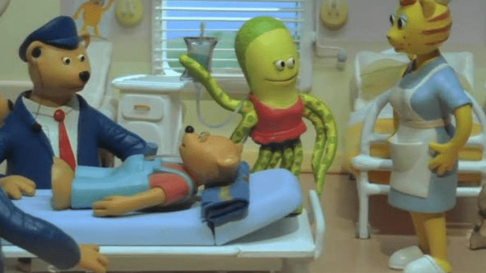 Wheeling in a patient. 