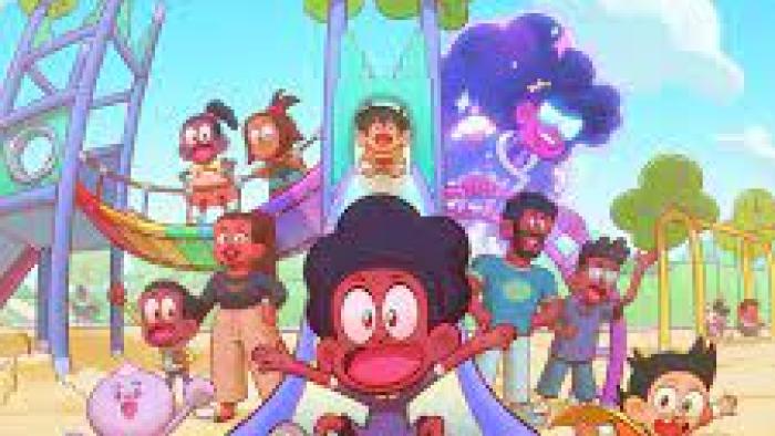 Jessica's Big Little World TV show screenshot #3: a large group of animated children play on a slide