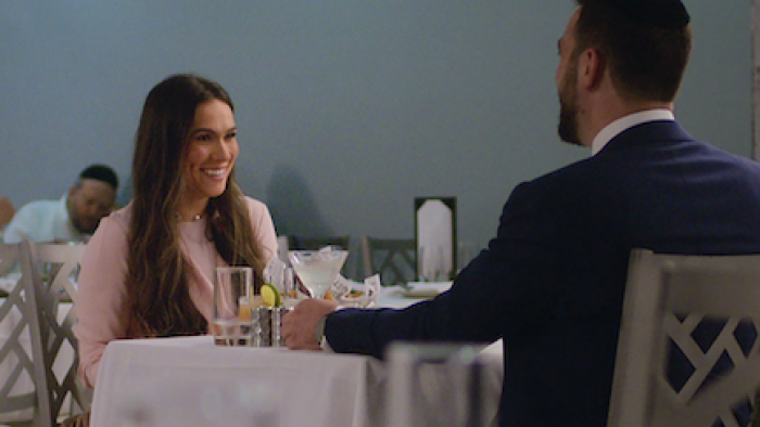 Jewish Matchmaking TV show screenshot 2: Orthodox Frum woman on date with Orthodox young man. 